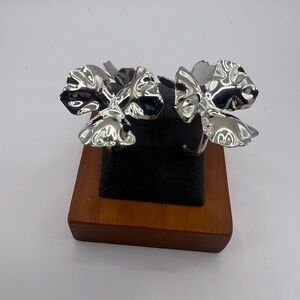 Brand New Melody Crumpled Silver Foil Abstract Flower Stud Earrings